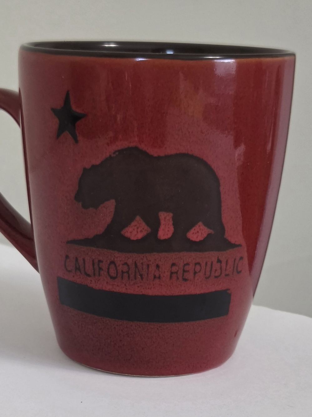 California Republic Bear Mug Rustic Red Brown Speckled Ceramic Coffee Cup 12 oz.